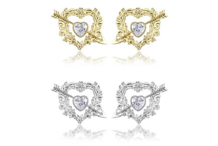 Crystal Cupid Arrow Heart Stud Earrings