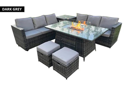 DARK GREY: An eight-seater wicker polyrattan firepit table set