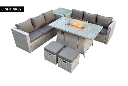 8-Seater Rattan Fire Pit Garden Set - Dark or Light Grey!