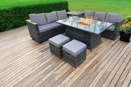 DARK GREY: An eight-seater wicker polyrattan firepit table set