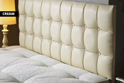Faux leather cubed headboard, 5ft King, Cream