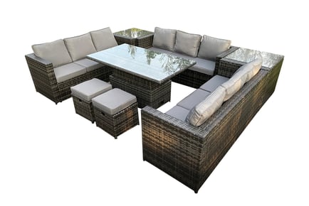 11-seater u-shaped rattan sofa with adjustable table, light grey