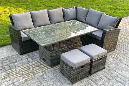 8-Seater Garden Rattan Set with 2-in-1 Dining & Coffee Table