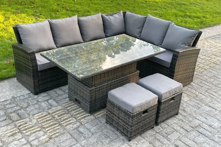 8-Seater Garden Rattan Set with 2-in-1 Dining & Coffee Table