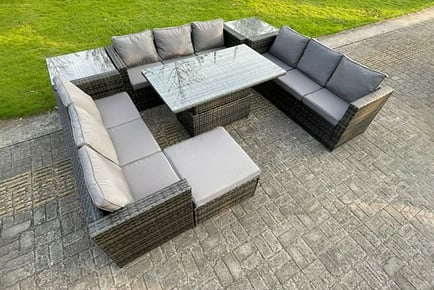 10 Seater Garden Rattan Furniture w/ Adjustable Table!