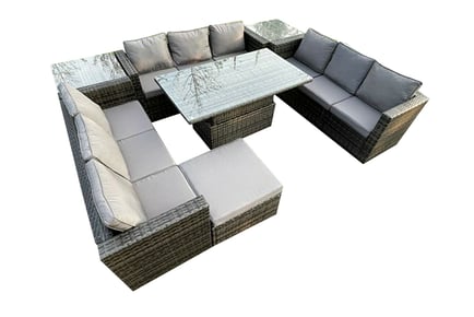 10 Seater Garden Rattan Furniture w/ Adjustable Table!