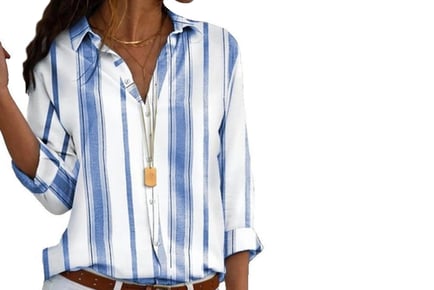 Loose V-Neck Striped Shirt - 5 Sizes & 4 Colours!