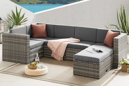 The Tatton Grey Rattan 6 Seat Corner Sofa & Coffee Table Patio