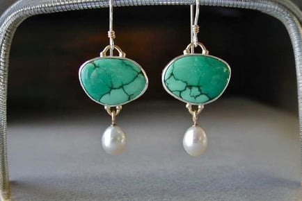 Green Jade Pearl Epoxy drop Earrings