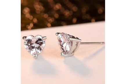 Silver Heart Crystal Stud Earrings