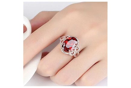 Rose Gold Flower Red Crystal Ring