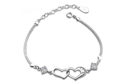 Silver Linked Heart Crystal Bracelet