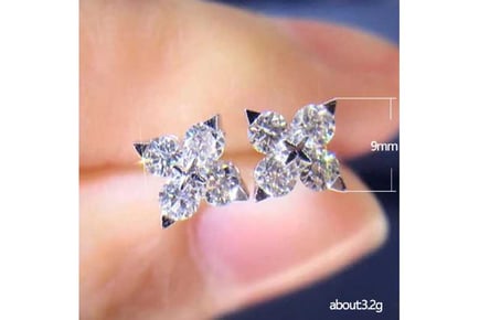 Crystal Silver Four leaf Stud Earrings