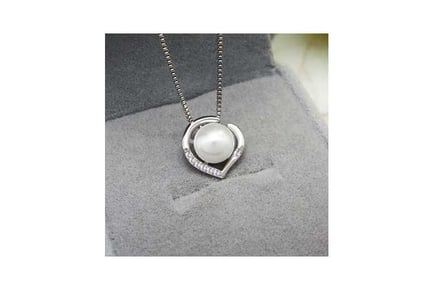 Silver Pearl Heart Crystal Necklace