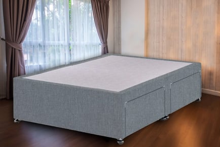 Grey plush divan bed base, 6ft, 2 Drawers