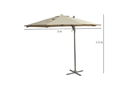 Outsunny 3m Beach Hanging Umbrella-Khaki