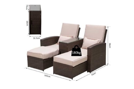 Outsunny 2Pcs Rattan Lounger Set-Brown