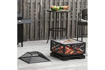 Outsunny Outdoor Square FirePit w/ Grill