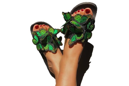 Embroidered Butterfly Flat Sandals - Yellow, Red, Green & Blue