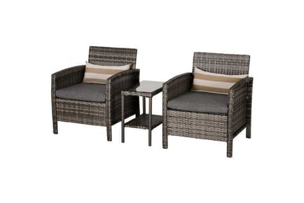 Outsunny 2-Seater PE Rattan Set Grey