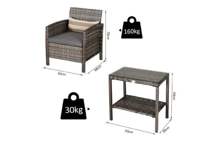 Outsunny 2-Seater PE Rattan Set Grey