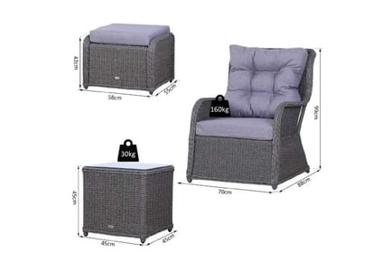 Outsunny Deluxe 2-Seater Rattan Set Grey