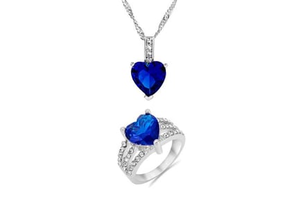Crystal Heart Pendant and Ring Set