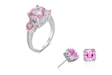 3 Stone Crystal Ring and Earrings Set