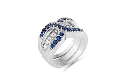 Blue Double Ring and Earrings Set