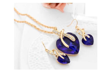 Crystal Heart Necklace Earrings Set