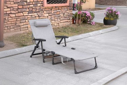 Outsunny Folding 7-Position Lounge Chair - w/ Cup Holder!