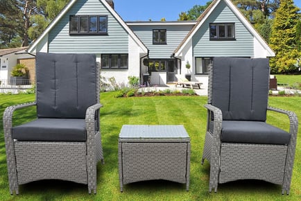 Luxury 3 Piece Balcony Rattan Set w/ Free Waterproof Cover