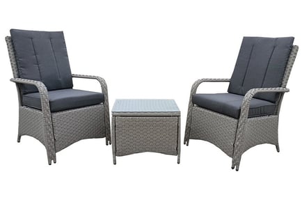 Luxury 3 Piece Balcony Rattan Set w/ Free Waterproof Cover