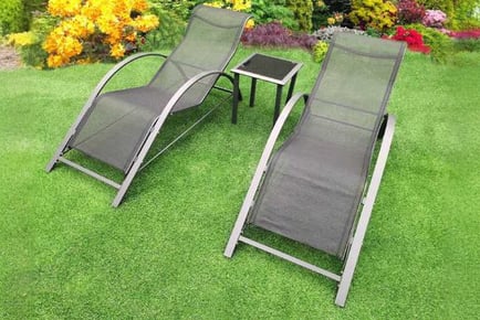 3pc Garden Set 2 Sun Loungers Side Table