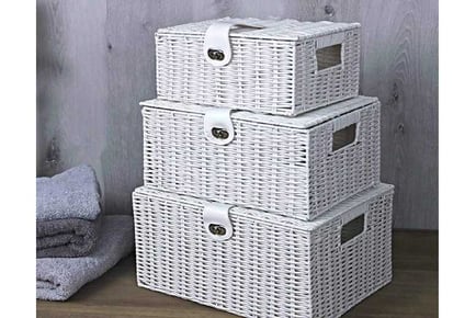4 White Wicker Hamper Basket Storage Box