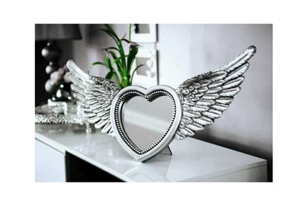 Heart Shape Winged Silver Mirror