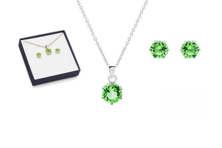 18K White Gold plated Birthstone Crystal Pendant and Earring Set