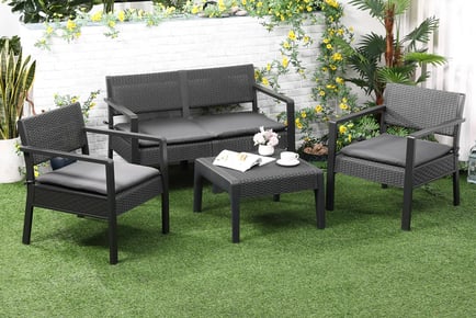 4-Seater Grey Rattan Garden Sofa and Table Set with Cushions