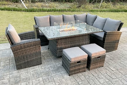 9 Seater Rattan Garden Furniture Set - Fire Pit Table & Sofa Options!