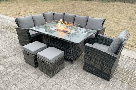 9 Seater Rattan Garden Furniture Set - Fire Pit Table & Sofa Options!