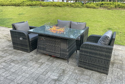 Mixed Grey Garden Rattan Fire Pit Sofa Set - 2 Options!