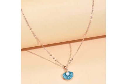 Rose Gold Blue Shell Pearl Necklace