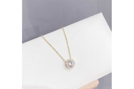 Gold Round Halo Crystal Necklace