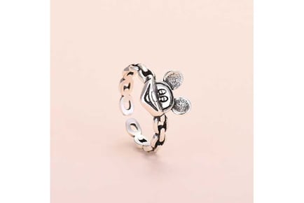 Silver Tone Mickey Adjustable Open Ring