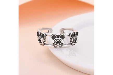 Silver Mickey Band Adjustable Open Ring