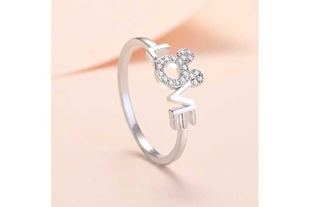 Silver Tone Crystal Mickey LOVE Ring