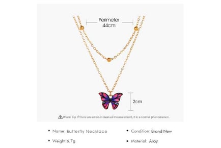 Double Row Butterfly Pendant Necklace