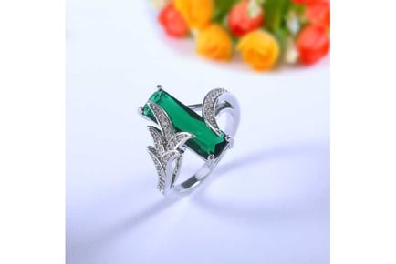 Green Rectangle Crystal Ring5 sizes