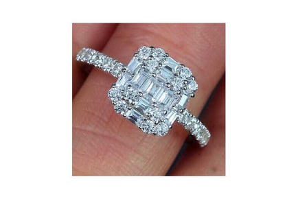 Square Silver Diamond Ring 5 sizes