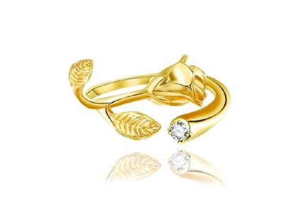 Golden Rose flower Crystal Open Ring